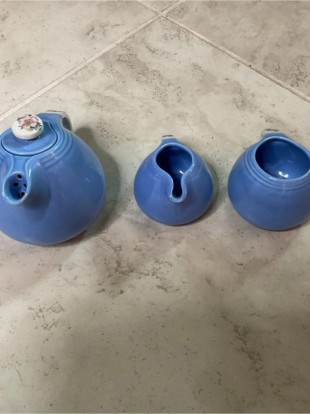 Vintage 40s Hall “Rose Parade” cadet blue Ceramic Tea Set with Floral Accents